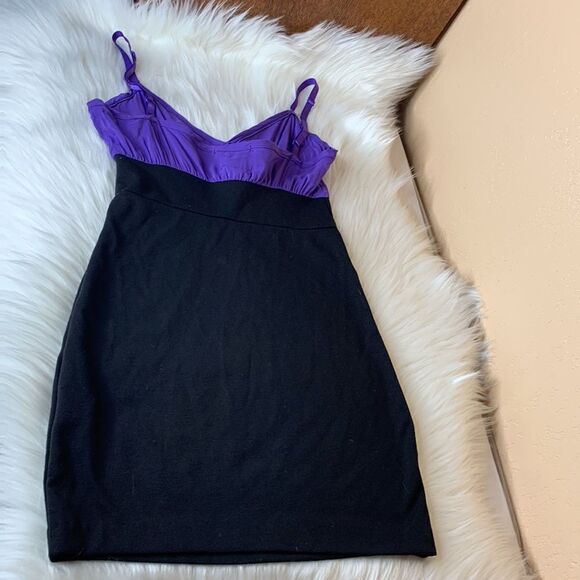 Silence + Noise Purple & Black Flutter Collar BodyCon Dress Size XS - Picture 11 of 12